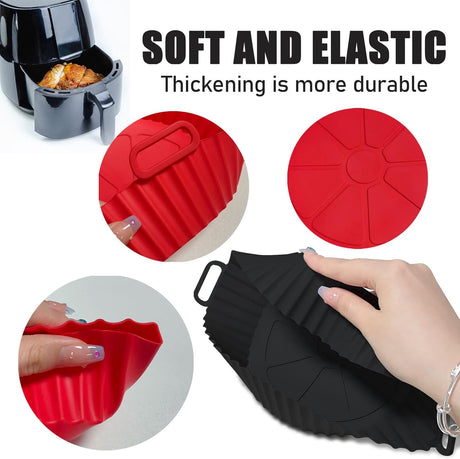 Air Fryer Silicone Liners Pot,8 inch Basket Liners, Baking Tray Pots for 3 to 5 Qt fryer Oven Reusable Accessories (Red+Black) -