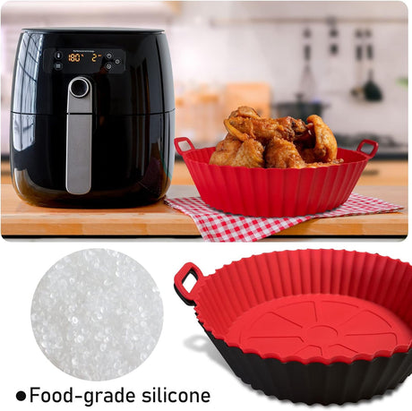 Air Fryer Silicone Liners Pot,8 inch Basket Liners, Baking Tray Pots for 3 to 5 Qt fryer Oven Reusable Accessories (Red+Black) -