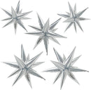 60Pcs Silver Star Balloons Birthday Decorations Explosion Mylar 12 Spike Balloon Large Foil Prom for Wedding Anniversary Christmas New Year Eve Party Backdrops Supplies -