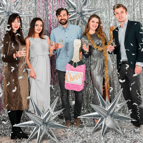 60Pcs Silver Star Balloons Birthday Decorations Explosion Mylar 12 Spike Balloon Large Foil Prom for Wedding Anniversary Christmas New Year Eve Party Backdrops Supplies -