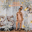 60Pcs Silver Star Balloons Birthday Decorations Explosion Mylar 12 Spike Balloon Large Foil Prom for Wedding Anniversary Christmas New Year Eve Party Backdrops Supplies -