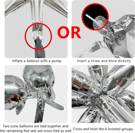 60Pcs Silver Star Balloons Birthday Decorations Explosion Mylar 12 Spike Balloon Large Foil Prom for Wedding Anniversary Christmas New Year Eve Party Backdrops Supplies -