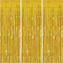 3 Pack Gold Backdrop Birthday Decorations Foil Curtain Streamers Dance Party Photo Booth Props for Bachelorette Christmas Halloween New Years Eve Supplies -