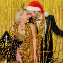 3 Pack Gold Backdrop Birthday Decorations Foil Curtain Streamers Dance Party Photo Booth Props for Bachelorette Christmas Halloween New Years Eve Supplies -