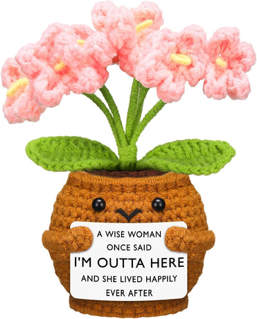 Coworker Leaving Gifts for Women Men, Positive Flower Doll Crochet with Card Funny Farewell Going Away Goodbye Coworkers Employee Teacher Friends Retirement(Cute Style) -
