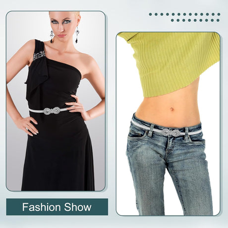 Metal Bow Belt, Women's Rhinestone Belt Silver Waist Stretchy Bow-Knot Chain Shinny Waistband Tie Rope for Dresses Jeans Gift -