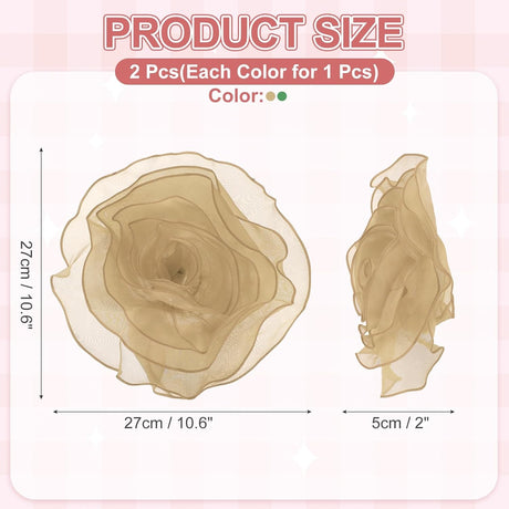 Large Satin Fabric Flower Brooch for Women Organza Elegant Floral Pins Brooches Wedding Dance Party Clothes Dress Hat Accessories Green, Khaki -