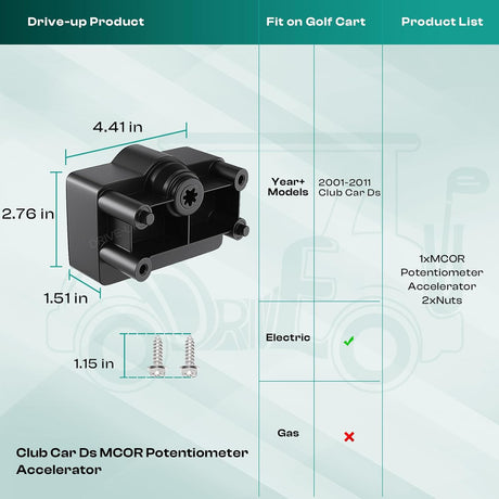 Drive-up Club Car DS MCOR Potentiometer Accelerator, Golf Cart Motor Controller for 2001-2011 Electric Cart, Speed OEM 1021011-01 -