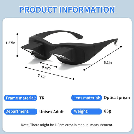 Lazy Glasses, Horizontal Prism Glasses,Lazy Spectacles for Bedridden Laying Dowd Reading and Watching TV in Bed Basic Model Medium-black -