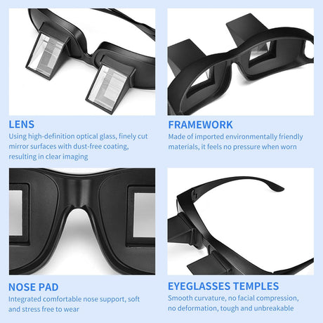 Lazy Glasses, Horizontal Prism Glasses,Lazy Spectacles for Bedridden Laying Dowd Reading and Watching TV in Bed Basic Model Medium-black -