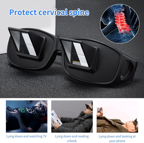 Lazy Glasses, Horizontal Prism Glasses,Lazy Spectacles for Bedridden Laying Dowd Reading and Watching TV in Bed Basic Model Medium-black -