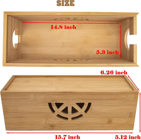 Cable Management Box,Cord Organizer Box,Bamboo Box for fit Desk Computer USB Behind TV Home Hall Power -