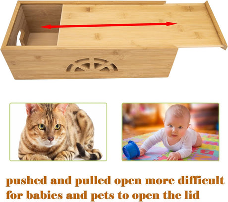 Cable Management Box,Cord Organizer Box,Bamboo Box for fit Desk Computer USB Behind TV Home Hall Power -