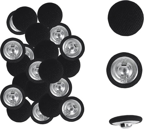 25pcs Satin Fabric Cloth Covered Buttons Metal Shank Round for Women Suit DIY Sewing Gowns Jeans Jackets Coats Shirts Wedding Dresses Handmade Crafts (Black, 15mm) black 15mm