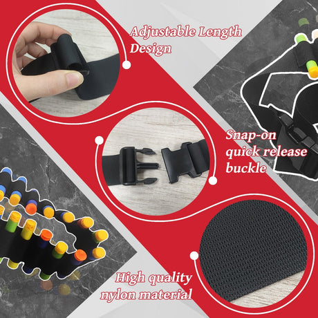 Adjustable Nylon Foam Dart Belt Strap Quick Release Buckle 27 Bullet Holes, Compatible for NERF Mega & N-Strike Elite Series, Ideal Boys Girls Gifts, Outdoor Play(Black)