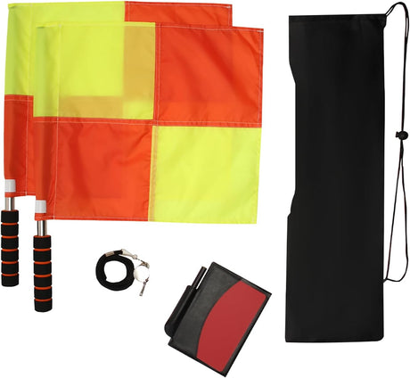 Soccer referee set - 2-piece blocked soccer flag - Red and yellow referee cards - With storage bag - Stainless steel whistle with black lanyard