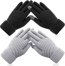 Winter gloves - Fleece gloves - Warm - Soft - Touchscreen gloves - Ladies' winter gloves - Suitable for cold weather - Knitted gloves - 2 pairs - Black gloves - Grey gloves