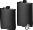 2-pack hip flasks, 8oz and 12oz stainless steel leak-proof slim hip flasks with funnel for men and women (matte black)