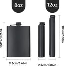 2-pack hip flasks, 8oz and 12oz stainless steel leak-proof slim hip flasks with funnel for men and women (matte black)