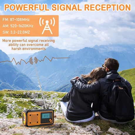 Hand-crank emergency radio - Portable AM/FM and shortwave radio - Supports charging via solar power/USB/hand crank - Equipped with a 4000 mAh rechargeable battery - Flashlight - Reading light and SOS emergency signal - Suitable for survival - Hiking and s