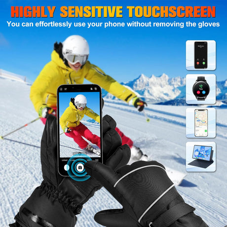 Gloves - Warm winter gloves - Rechargeable heated gloves - 3 heating settings, 360° heating - Touchscreen, waterproof/windproof - Winter ski/cycling/hiking gloves (unisex)
