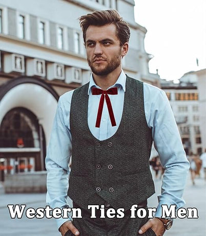 Western String Ties for Men Velvet Western Colonel Bolo Bow Tie Solid Color Clip On Bowtie for Wedding Cosplay