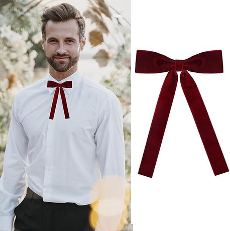 Western String Ties for Men Velvet Western Colonel Bolo Bow Tie Solid Color Clip On Bowtie for Wedding Cosplay