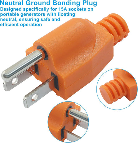 Biaungdo 1 Pack Neutral Ground Bonding Plug for Portable Inverter Generator, Surge Protector Ground Plug with Floating Neutral on RV Generator for Open Ground Error(Orange)