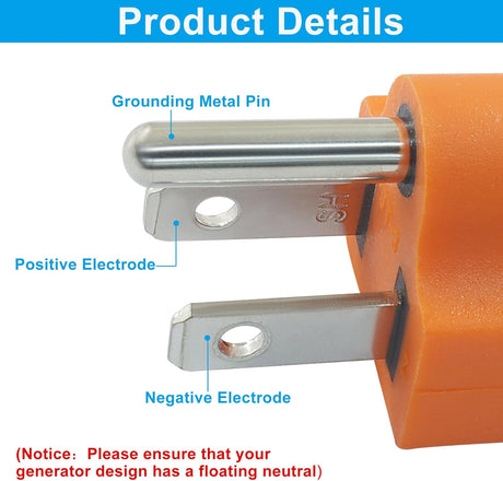 Biaungdo 1 Pack Neutral Ground Bonding Plug for Portable Inverter Generator, Surge Protector Ground Plug with Floating Neutral on RV Generator for Open Ground Error(Orange)