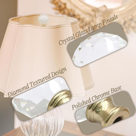 Biaungdo 2 Pack Crystal Lamp Finial, Clear Lamp Finial Cap Knob Diamond Lamp Shade Finial Glass Lamp Screw Top Lamp Decoration for Lamp Shade, with 1/4-27 Inch Gold Base