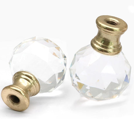 Biaungdo 2 Pack Crystal Lamp Finial, Clear Lamp Finial Cap Knob Diamond Lamp Shade Finial Glass Lamp Screw Top Lamp Decoration for Lamp Shade, with 1/4-27 Inch Gold Base
