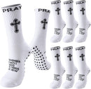 4 Pairs Christian Cross Socks Cross Grip Soccer Sock Anti Slip with Bible Verse Card I Still Remember The Day I Pray or Men Dad Husband Birthday Easter Religious Soccer Sock Jesus VBS Gits