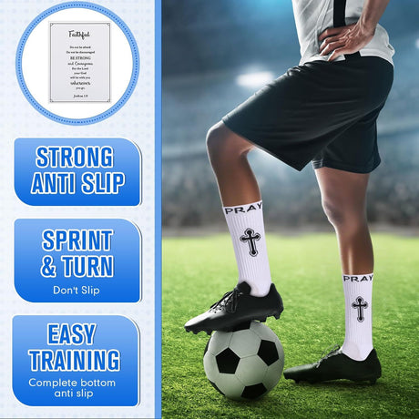 4 Pairs Christian Cross Socks Cross Grip Soccer Sock Anti Slip with Bible Verse Card I Still Remember The Day I Pray or Men Dad Husband Birthday Easter Religious Soccer Sock Jesus VBS Gits