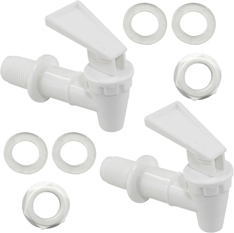 Biaungdo Replacement Water Cooler Faucet Bottle Jug, 2 Sets BPA-Free Plastic Water Spigot Spout Beverage Water Crock Dispenser Tap Set Lever Beverage Pour Dispenser Valve(Milky White)