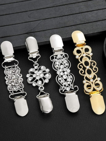 4 Pieces Vintage Sweater Shawl Clips Retro Cardigan Collar Dress Shirt Brooch Clips or Women Wearing, 4 Styles(Stylish Style)