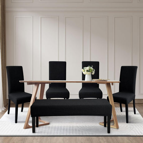 FORCHEER Dining Chair Covers and Bench Covers Set Waterproof Black Jacquard 4 Dining Room Chair and Bench Slipcover Washable