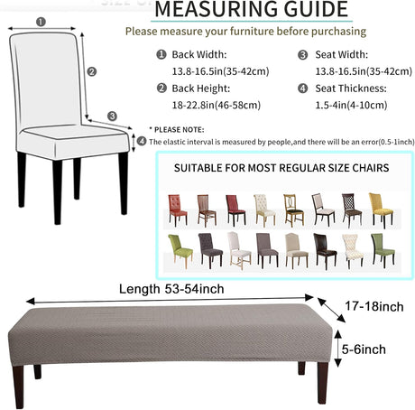 FORCHEER Dining Chair Covers and Bench Covers Set Waterproof Black Jacquard 4 Dining Room Chair and Bench Slipcover Washable