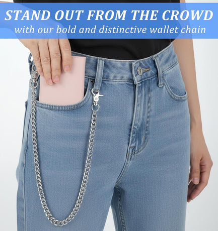 Pants Chain, Silver Durable Pants Chain Belt Wallet Chains for Men & Women Heavy Duty Metal Biker Clothing Jeans Chains Perfect for Jeans, Hip-Hop Punk Style Accessories