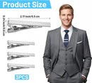 3 Pack Tie Bar Silver, Silver Tie Clip for Men Stainless Steel Necktie Bars, Anti-Slip Grip for Office Wedding Party