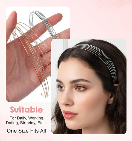 2Pcs Metal Headbands for Women, Silver & Gold Thin Metal Headbands for Women Multi Layers Double Headband, Trendy Layered Design Perfect for Parties & Daily Wear