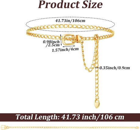 Gold Belt Chain, Adjustable Gold Chain Belts For Women, Stylish Accessory for Jeans Dresses Body Waist Decoration (41.7 Inch/106 cm Long)