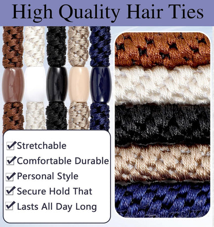 Mens Hair Ties, 10 Pack Hair Ties for Men Guys with Smooth Beads (Multicolor)