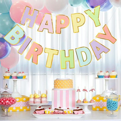 Happy Birthday Banner - 9ft Pre-Strung Happy Birthday Sign for Women, Men, Girls, Boys - No DIY Birthday Decorations & Party Supplies(Macaron)