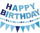 Pre-Strung Happy Birthday Banner & Felt Garland Set - Ombre Blue Birthday Decorations for Women Men Boys Girls | Reusable Party Supplies for Indoor & Outdoor