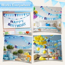 Pre-Strung Happy Birthday Banner & Felt Garland Set - Ombre Blue Birthday Decorations for Women Men Boys Girls | Reusable Party Supplies for Indoor & Outdoor