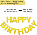 Happy Birthday Banner - 9 ft Pre-Strung Backdrop Sign for Women, Men, Girls, Boys - No DIY Gold Glitter Birthday Decorations & Party Supplies