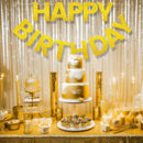 Happy Birthday Banner - 9 ft Pre-Strung Backdrop Sign for Women, Men, Girls, Boys - No DIY Gold Glitter Birthday Decorations & Party Supplies