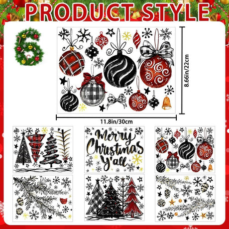 136 PCS Christmas Window Clings Stickers Winter Snowflakes Merry Christmas Tree Pine Branches Window Decals for Xmas Party Home Holiday Shop Glass Display Decoration