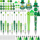 12 Set St Patricks Day Beadable Pens Plastic Bead Pens Clover Green Bulk Ballpoint DIY Crafting Pens Making Kit with Pendants Lobster Clasps for Students Teens School Office Supplies