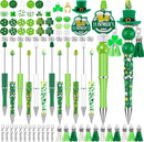 12 Set St Patricks Day Beadable Pens Plastic Bead Pens Clover Green Bulk Ballpoint DIY Crafting Pens Making Kit with Pendants Lobster Clasps for Students Teens School Office Supplies